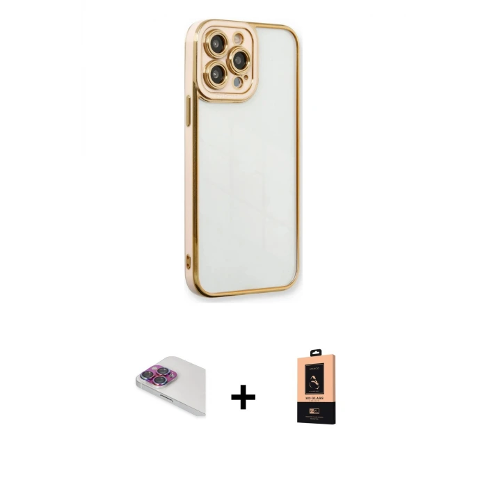 ieg™ iPhone 13 Pro Max Kılıf Çekirdek Klasik Serisi - Şeffaf Maxco Cam Ekran Koruyucu + Pers Alüminyum Kamera Lens - GI