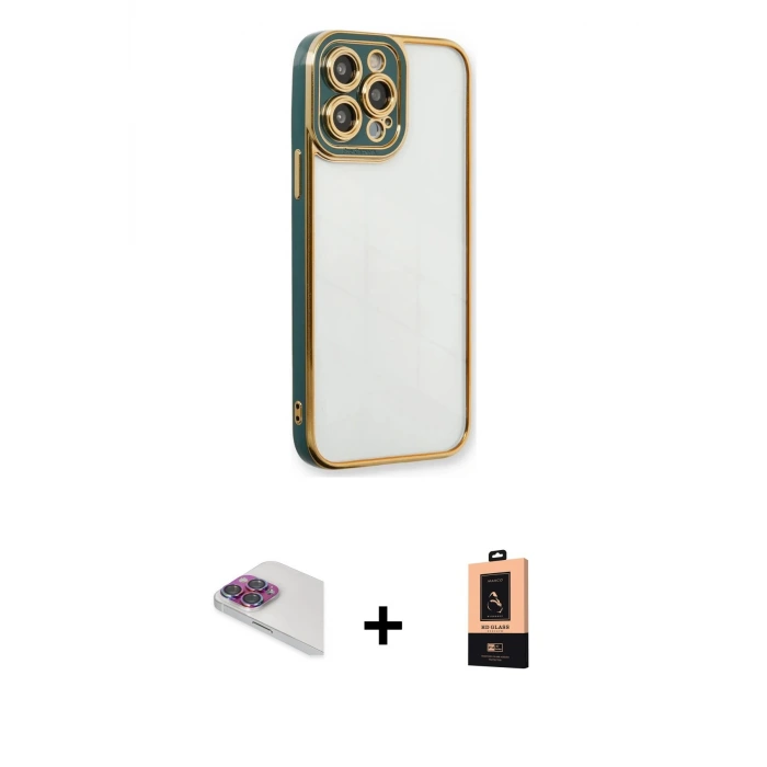 ieg™ iPhone 13 Pro Max Kılıf Çekirdek Klasik Serisi - Şeffaf Maxco Cam Ekran Koruyucu + Pers Alüminyum Kamera Lens - GI