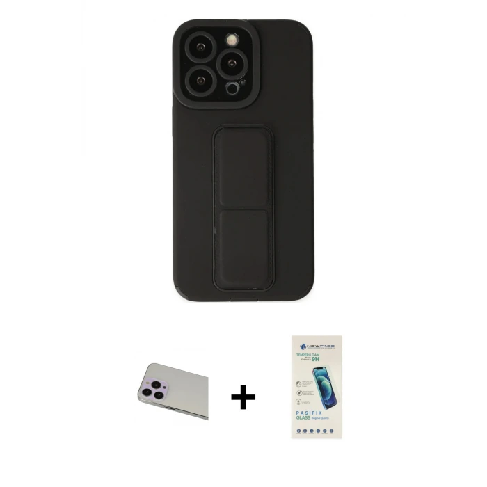 ieg™ iPhone 13 Pro Max Kılıf Çekirdek Yansıma - Şeffaf Pasifik Cam Ekran Koruyucu + Rainbow Kamera Lens Koruma Cam - MR