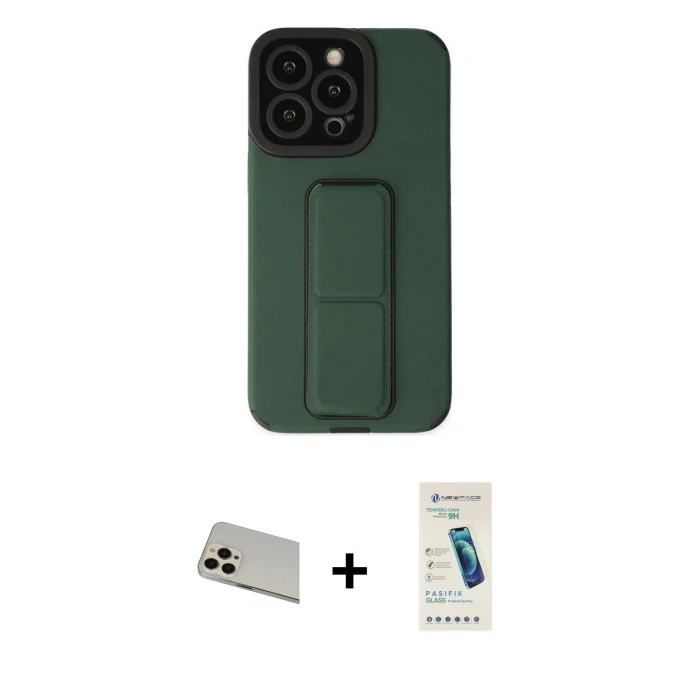 ieg™ iPhone 13 Pro Max Kılıf Çekirdek Yansıma - Şeffaf Pasifik Cam Ekran Koruyucu + Rainbow Kamera Lens Koruma Cam - REGD