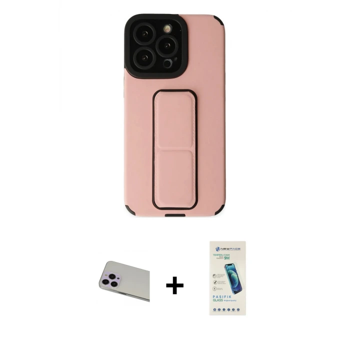 ieg™ iPhone 13 Pro Max Kılıf Çekirdek Yansıma - Şeffaf Pasifik Cam Ekran Koruyucu + Rainbow Kamera Lens Koruma Cam - MR
