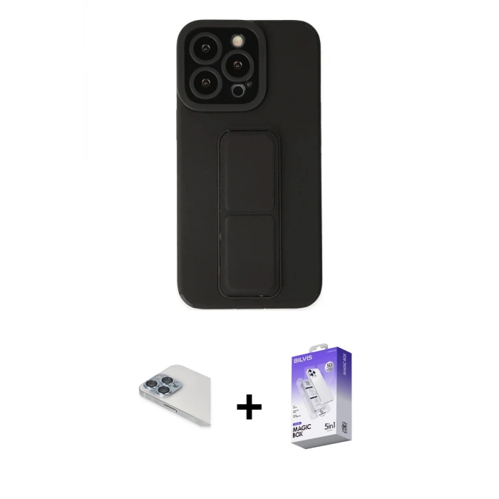 ieg™ iPhone 13 Pro Max Kılıf Çekirdek Yansıma - Siyah Bilvis 5in1 3D Magic Cam Ekran Koruyucu + Pers Alüminyum Kamera Lens - SABE
