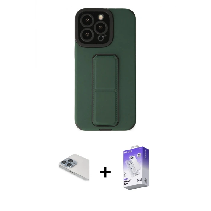ieg™ iPhone 13 Pro Max Kılıf Çekirdek Yansıma - Siyah Bilvis 5in1 3D Magic Cam Ekran Koruyucu + Pers Alüminyum Kamera Lens - SABE