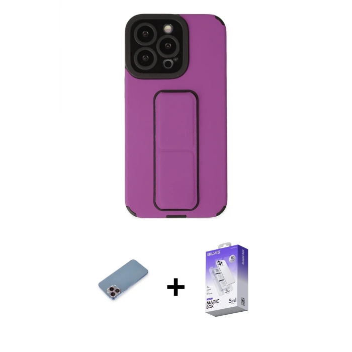 ieg™ iPhone 13 Pro Max Kılıf Çekirdek Yansıma - Siyah Bilvis 5in1 3D Magic Cam Ekran Koruyucu + Shine Kamera Lens Koruma Cam - PE
