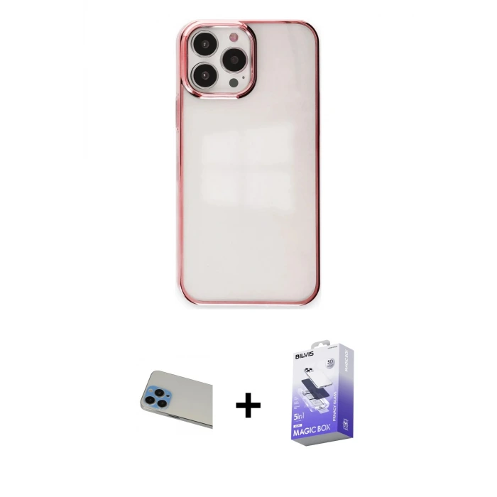 ieg™ iPhone 13 Pro Max Kılıf Doruk Doku Prime - Siyah Bilvis 5in1 5D Magic Hayalet Cam Ekran Koruyucu + Rainbow Kamera Lens Koruma Cam - MI