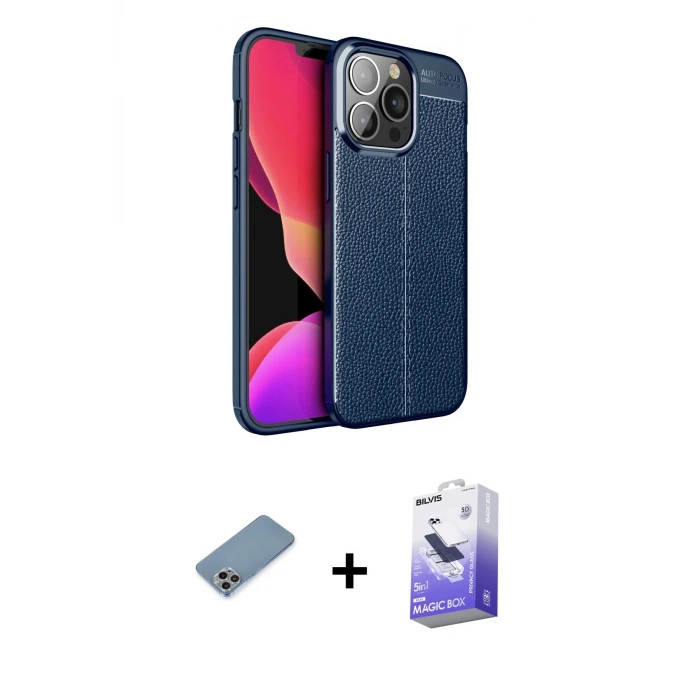 ieg™ iPhone 13 Pro Max Kılıf Doruk Klasik Özel Seri - Siyah Bilvis 5in1 5D Magic Hayalet Cam Ekran Koruyucu + Shine Kamera Lens Koruma Cam - GI