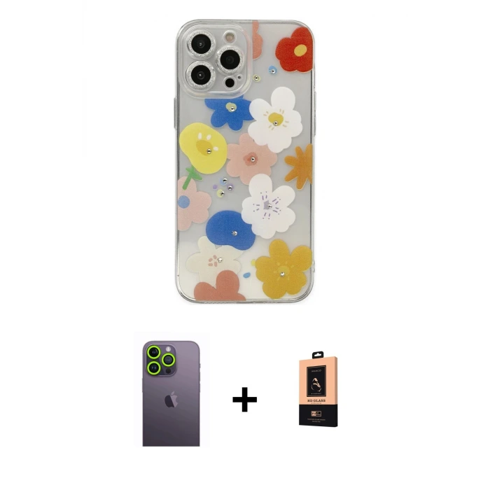 ieg™ iPhone 13 Pro Max Kılıf Eksen Asil Prime - Şeffaf Maxco Cam Ekran Koruyucu + Neon Fosforlu Kamera Lens - YL