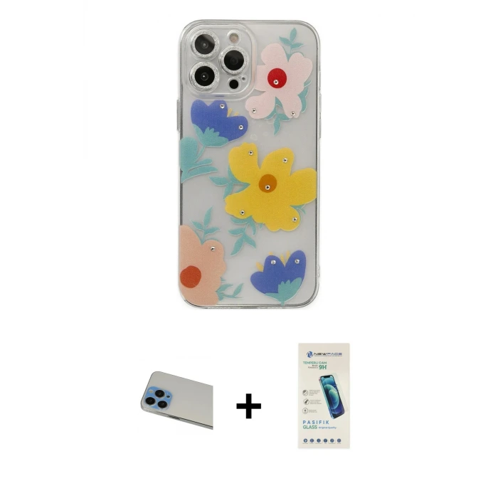 ieg™ iPhone 13 Pro Max Kılıf Eksen Asil Prime - Şeffaf Pasifik Cam Ekran Koruyucu + Rainbow Kamera Lens Koruma Cam - MI