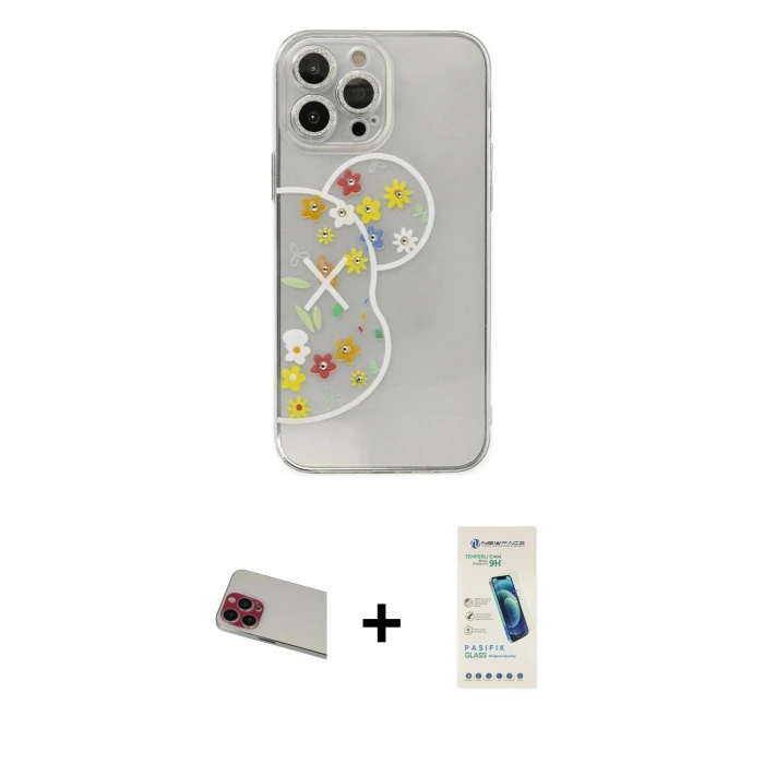ieg™ iPhone 13 Pro Max Kılıf Eksen Asil Prime - Şeffaf Pasifik Cam Ekran Koruyucu + Rainbow Kamera Lens Koruma Cam - KI