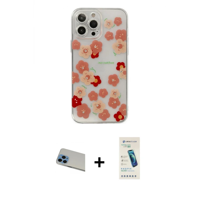 ieg™ iPhone 13 Pro Max Kılıf Eksen Asil Prime - Şeffaf Pasifik Cam Ekran Koruyucu + Rainbow Kamera Lens Koruma Cam - MI