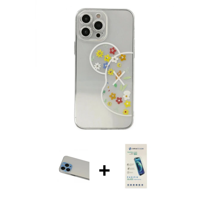 ieg™ iPhone 13 Pro Max Kılıf Eksen Asil Prime - Şeffaf Pasifik Cam Ekran Koruyucu + Rainbow Kamera Lens Koruma Cam - MI