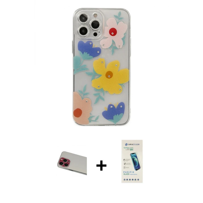 ieg™ iPhone 13 Pro Max Kılıf Eksen Asil Prime - Şeffaf Pasifik Cam Ekran Koruyucu + Rainbow Kamera Lens Koruma Cam - KI
