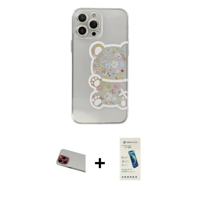 ieg™ iPhone 13 Pro Max Kılıf Eksen Asil Prime - Şeffaf Pasifik Cam Ekran Koruyucu + Rainbow Kamera Lens Koruma Cam - KI