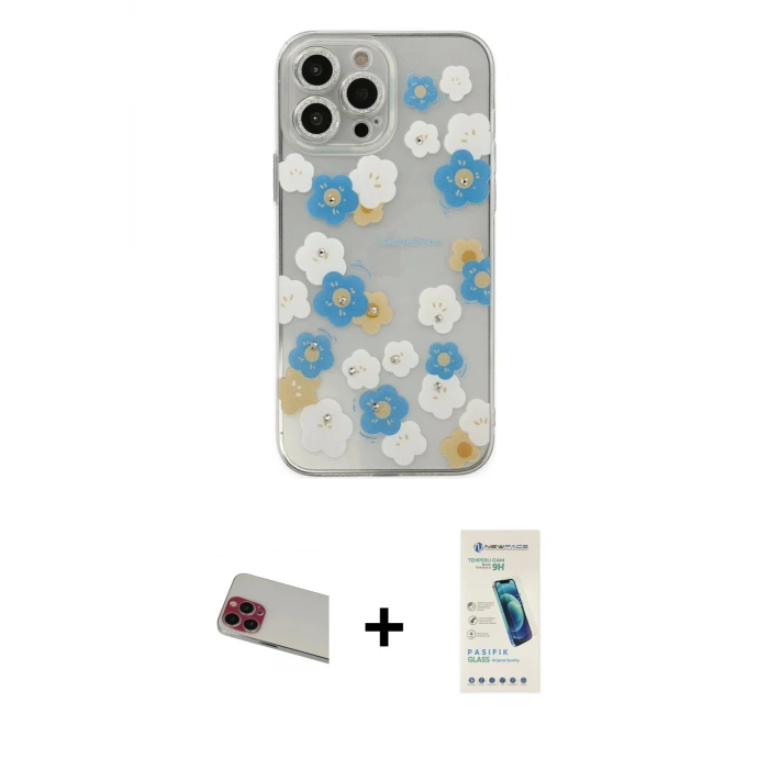 ieg™ iPhone 13 Pro Max Kılıf Eksen Asil Prime - Şeffaf Pasifik Cam Ekran Koruyucu + Rainbow Kamera Lens Koruma Cam - KI