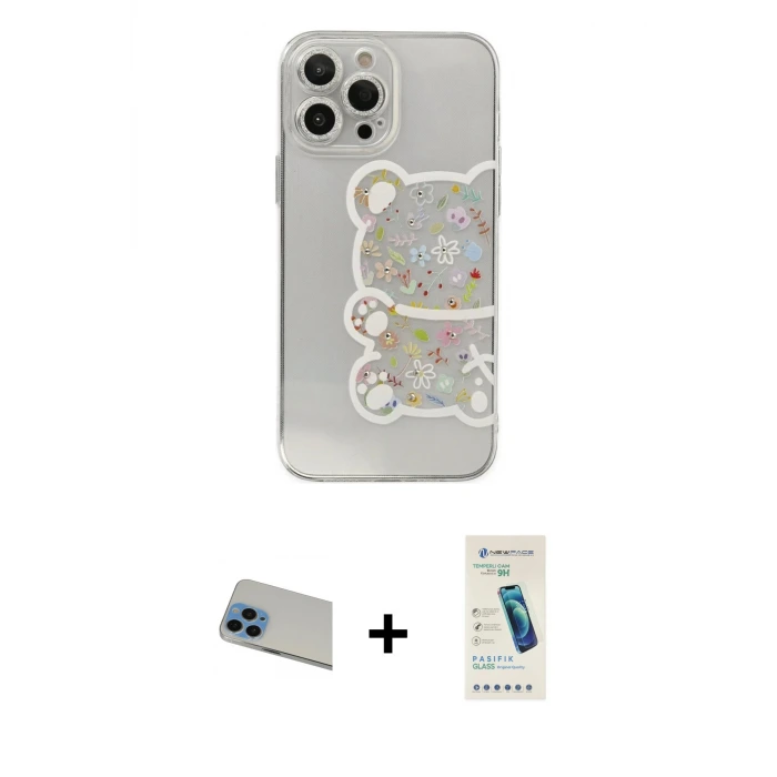 ieg™ iPhone 13 Pro Max Kılıf Eksen Asil Prime - Şeffaf Pasifik Cam Ekran Koruyucu + Rainbow Kamera Lens Koruma Cam - MI