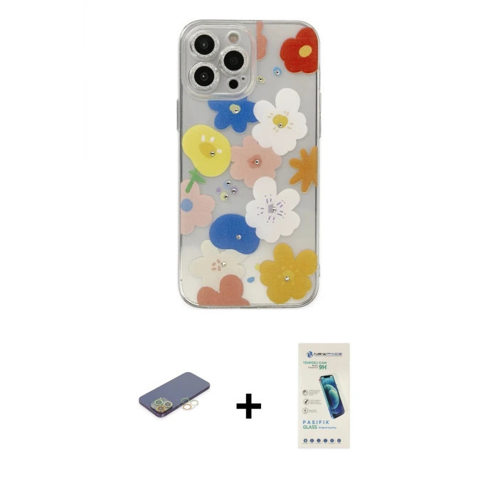 ieg™ iPhone 13 Pro Max Kılıf Eksen Asil Prime - Şeffaf Pasifik Cam Ekran Koruyucu + Renkli Kamera Lens Koruma Cam - SI