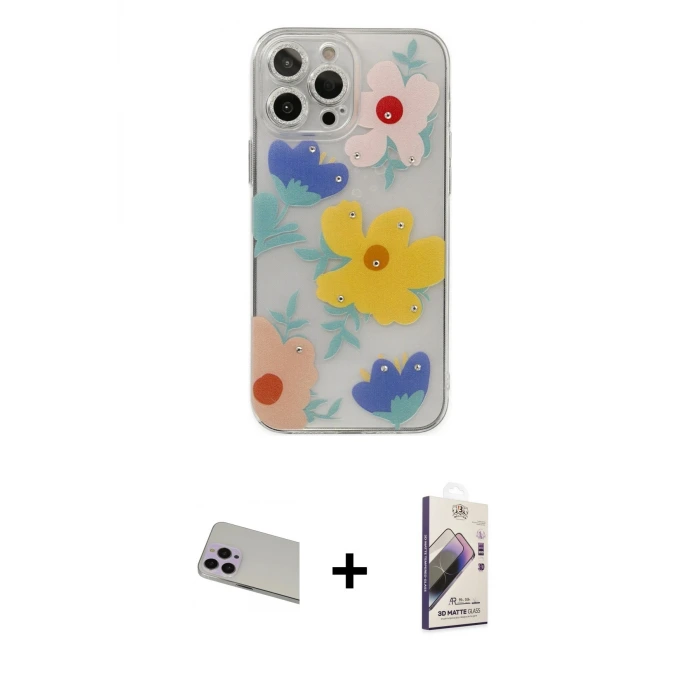 ieg™ iPhone 13 Pro Max Kılıf Eksen Asil Prime - Siyah Bilvis 3D Mat Cam Ekran Koruyucu + Rainbow Kamera Lens Koruma Cam - MR