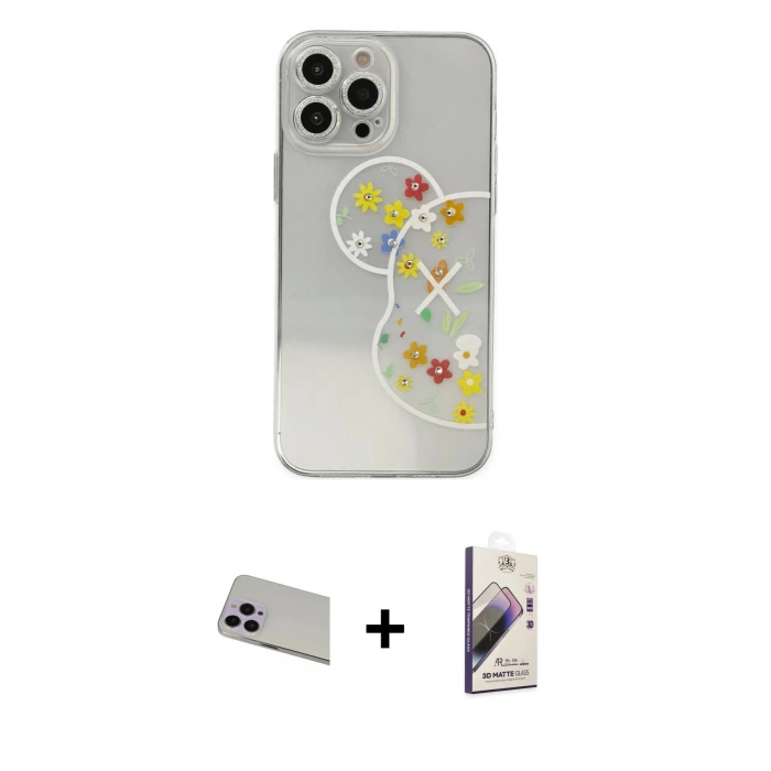 ieg™ iPhone 13 Pro Max Kılıf Eksen Asil Prime - Siyah Bilvis 3D Mat Cam Ekran Koruyucu + Rainbow Kamera Lens Koruma Cam - MR