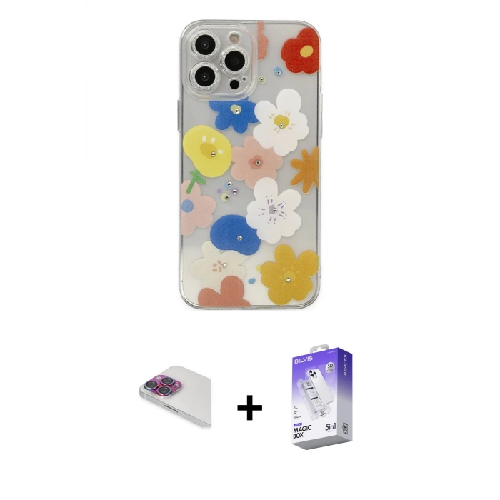 ieg™ iPhone 13 Pro Max Kılıf Eksen Asil Prime - Siyah Bilvis 5in1 3D Magic Cam Ekran Koruyucu + Pers Alüminyum Kamera Lens - GI