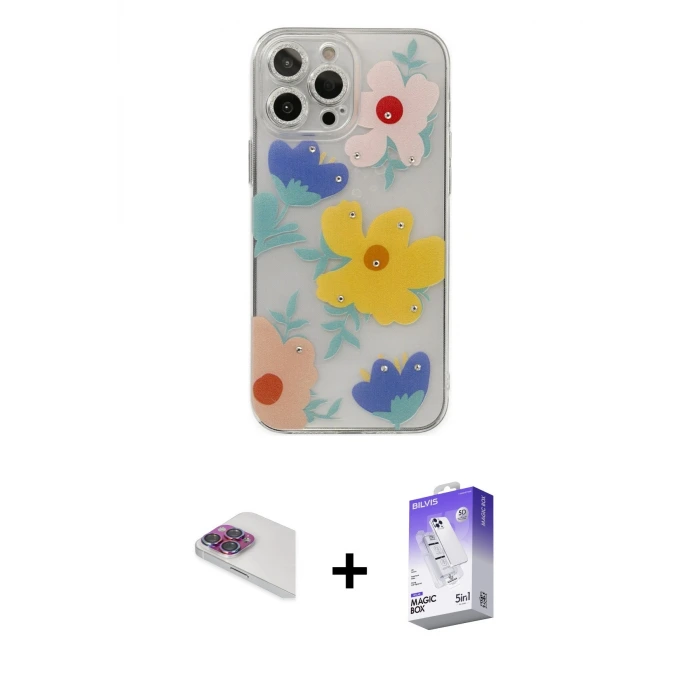 ieg™ iPhone 13 Pro Max Kılıf Eksen Asil Prime - Siyah Bilvis 5in1 3D Magic Cam Ekran Koruyucu + Pers Alüminyum Kamera Lens - GI