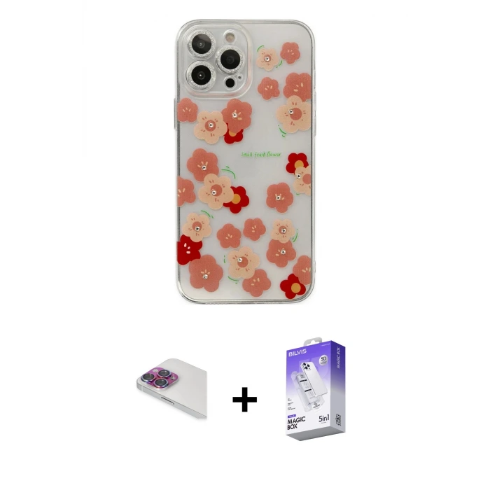 ieg™ iPhone 13 Pro Max Kılıf Eksen Asil Prime - Siyah Bilvis 5in1 3D Magic Cam Ekran Koruyucu + Pers Alüminyum Kamera Lens - GI
