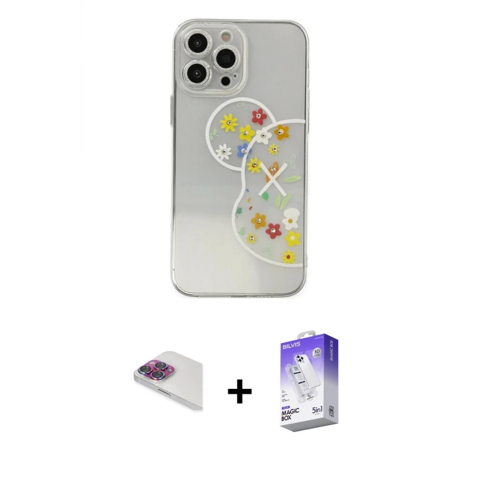 ieg™ iPhone 13 Pro Max Kılıf Eksen Asil Prime - Siyah Bilvis 5in1 3D Magic Cam Ekran Koruyucu + Pers Alüminyum Kamera Lens - GI