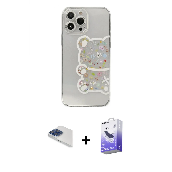ieg™ iPhone 13 Pro Max Kılıf Eksen Asil Prime - Siyah Bilvis 5in1 5D Magic Hayalet Cam Ekran Koruyucu + Pers Alüminyum Kamera Lens - LT