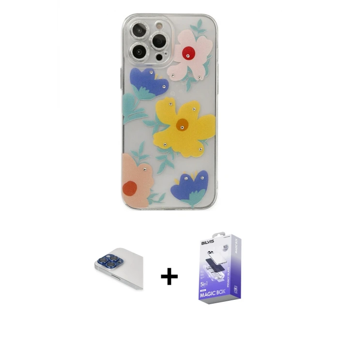 ieg™ iPhone 13 Pro Max Kılıf Eksen Asil Prime - Siyah Bilvis 5in1 5D Magic Hayalet Cam Ekran Koruyucu + Pers Alüminyum Kamera Lens - LT