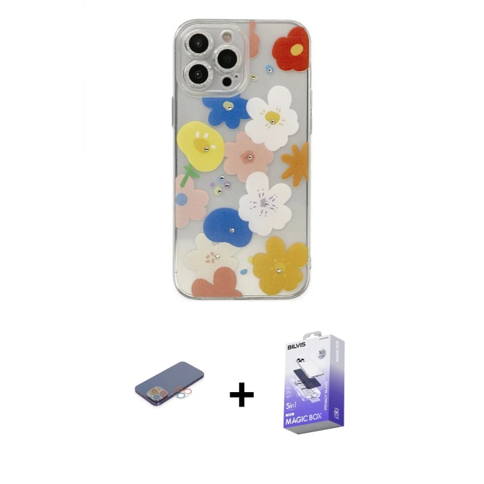 ieg™ iPhone 13 Pro Max Kılıf Eksen Asil Prime - Siyah Bilvis 5in1 5D Magic Hayalet Cam Ekran Koruyucu + Renkli Kamera Lens Koruma Cam - PE