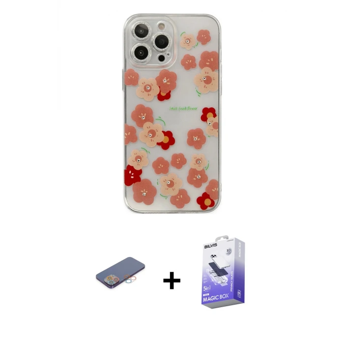 ieg™ iPhone 13 Pro Max Kılıf Eksen Asil Prime - Siyah Bilvis 5in1 5D Magic Hayalet Cam Ekran Koruyucu + Renkli Kamera Lens Koruma Cam - PE