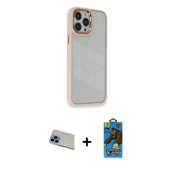 ieg™ iPhone 13 Pro Max Kılıf Eksen Doku Prime - Siyah 18D Cam Ekran Koruyucu + Rainbow Kamera Lens Koruma Cam - MI