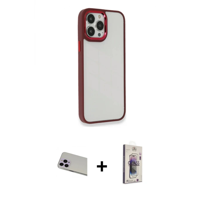ieg™ iPhone 13 Pro Max Kılıf Eksen Doku Prime - Siyah Bilvis 3D Cam Ekran Koruyucu + Rainbow Kamera Lens Koruma Cam - MR