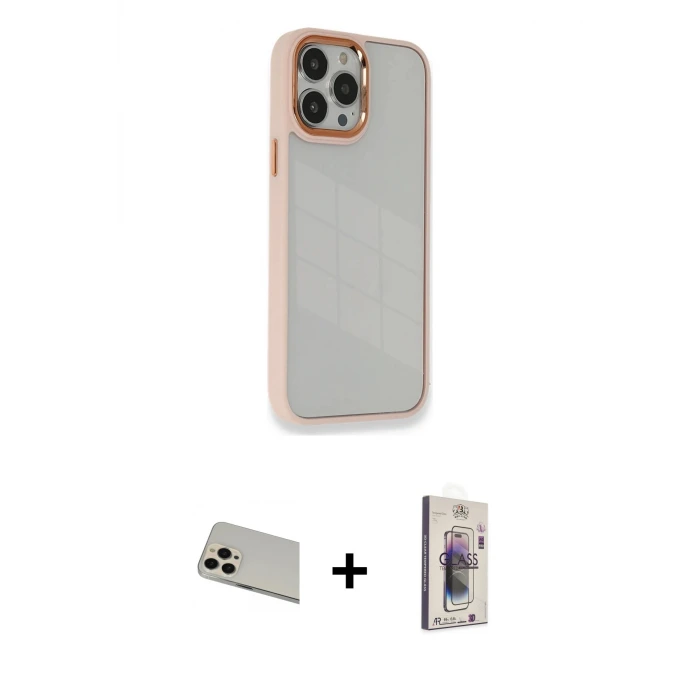ieg™ iPhone 13 Pro Max Kılıf Eksen Doku Prime - Siyah Bilvis 3D Cam Ekran Koruyucu + Rainbow Kamera Lens Koruma Cam - REGD