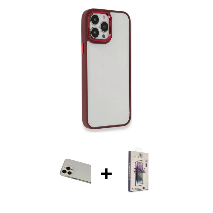 ieg™ iPhone 13 Pro Max Kılıf Eksen Doku Prime - Siyah Bilvis 3D Cam Ekran Koruyucu + Rainbow Kamera Lens Koruma Cam - REGD