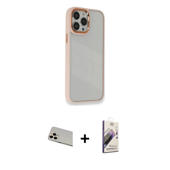 ieg™ iPhone 13 Pro Max Kılıf Eksen Doku Prime - Siyah Bilvis 3D Mat Cam Ekran Koruyucu + Rainbow Kamera Lens Koruma Cam - REGD