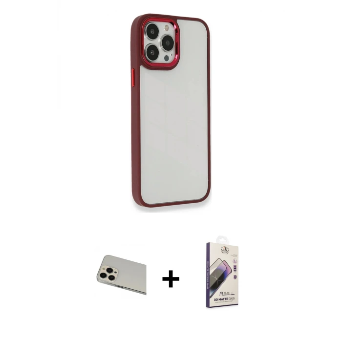 ieg™ iPhone 13 Pro Max Kılıf Eksen Doku Prime - Siyah Bilvis 3D Mat Cam Ekran Koruyucu + Rainbow Kamera Lens Koruma Cam - REGD