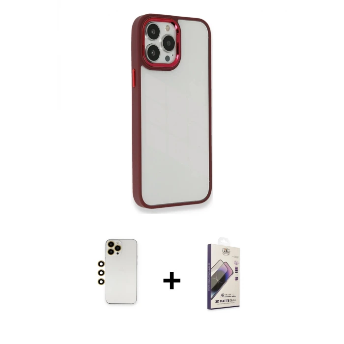ieg™ iPhone 13 Pro Max Kılıf Eksen Doku Prime - Siyah Bilvis 3D Mat Cam Ekran Koruyucu + Shine Kamera Lens - GD