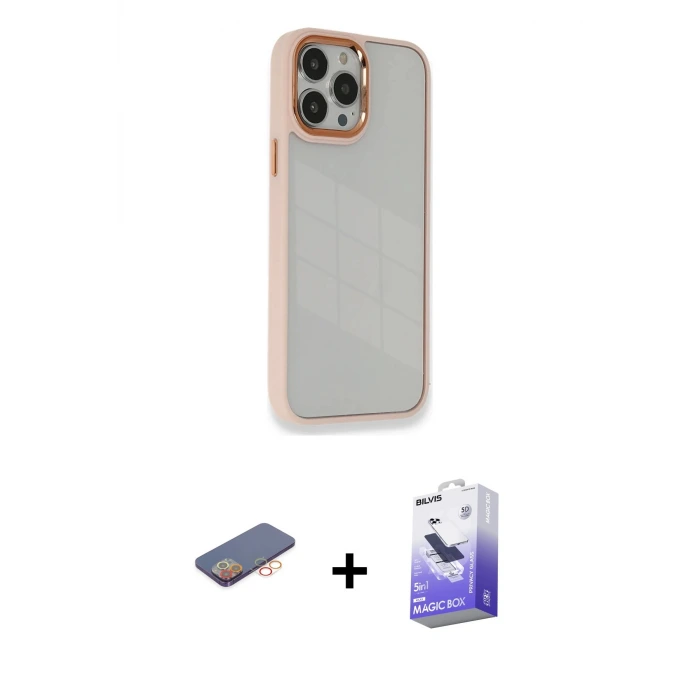 ieg™ iPhone 13 Pro Max Kılıf Eksen Doku Prime - Siyah Bilvis 5in1 5D Magic Hayalet Cam Ekran Koruyucu + Renkli Kamera Lens Koruma Cam - TU