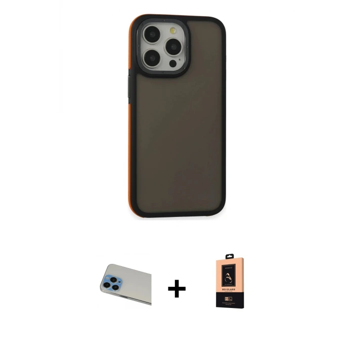 ieg™ iPhone 13 Pro Max Kılıf Eksen Işık - Şeffaf Maxco Cam Ekran Koruyucu + Rainbow Kamera Lens Koruma Cam - MI