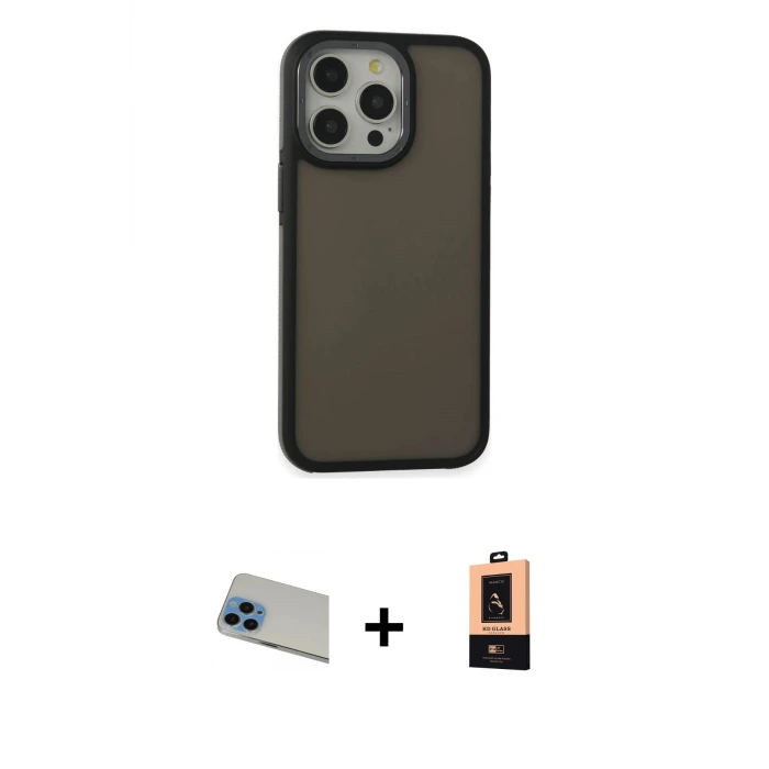ieg™ iPhone 13 Pro Max Kılıf Eksen Işık - Şeffaf Maxco Cam Ekran Koruyucu + Rainbow Kamera Lens Koruma Cam - MI