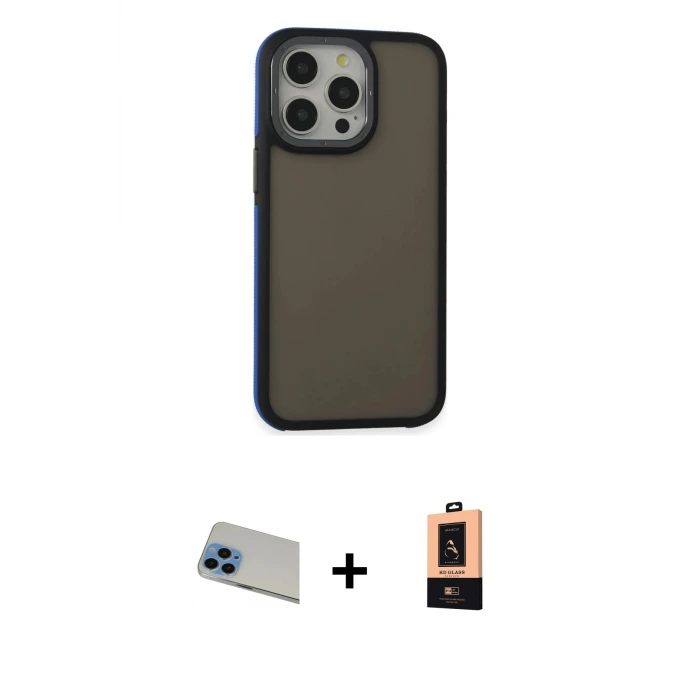 ieg™ iPhone 13 Pro Max Kılıf Eksen Işık - Şeffaf Maxco Cam Ekran Koruyucu + Rainbow Kamera Lens Koruma Cam - MI