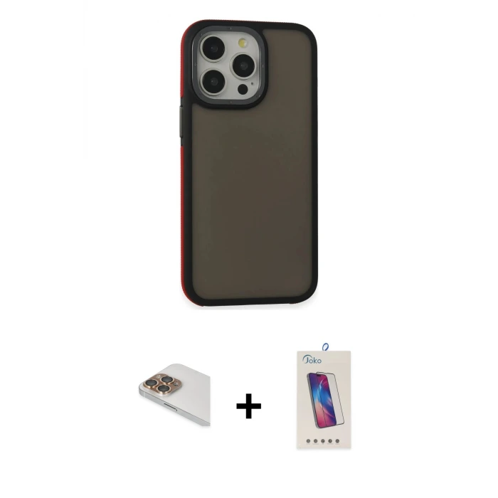 ieg™ iPhone 13 Pro Max Kılıf Eksen Işık - Siyah Joko 5D Cam + Pers Alüminyum Kamera Lens - GD