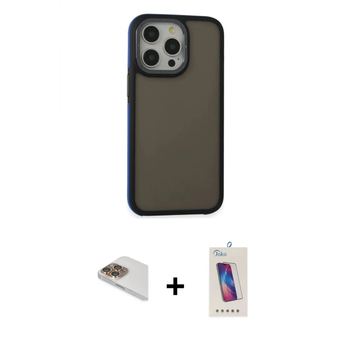 ieg™ iPhone 13 Pro Max Kılıf Eksen Işık - Siyah Joko 5D Cam + Pers Alüminyum Kamera Lens - GD