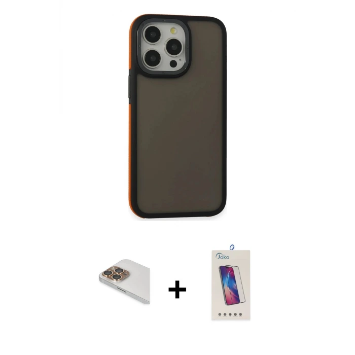 ieg™ iPhone 13 Pro Max Kılıf Eksen Işık - Siyah Joko 5D Cam + Pers Alüminyum Kamera Lens - GD