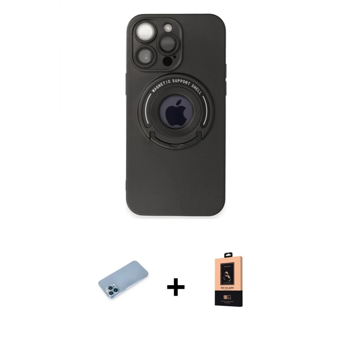 ieg™ iPhone 13 Pro Max Kılıf Eksen Klasik Prime - Şeffaf Maxco Cam Ekran Koruyucu + Shine Kamera Lens Koruma Cam - MI