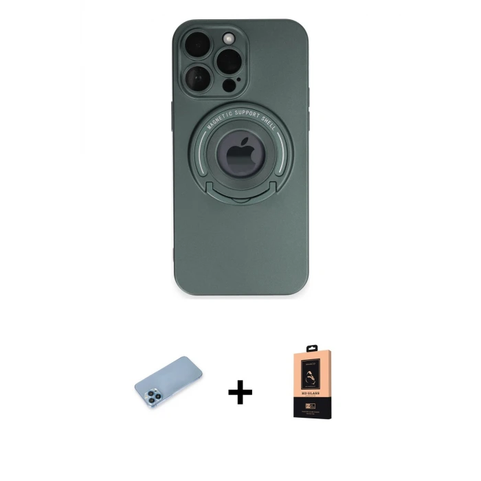 ieg™ iPhone 13 Pro Max Kılıf Eksen Klasik Prime - Şeffaf Maxco Cam Ekran Koruyucu + Shine Kamera Lens Koruma Cam - MI