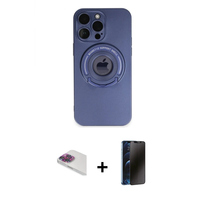 ieg™ iPhone 13 Pro Max Kılıf Eksen Klasik Prime - Siyah 3D Antistatik Hayalet Cam Ekran Koruyucu + Pers Alüminyum Kamera Lens - GI