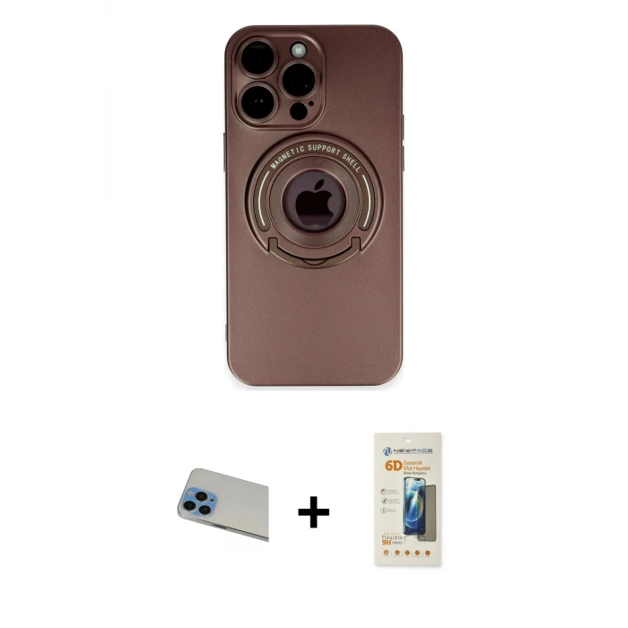ieg™ iPhone 13 Pro Max Kılıf Eksen Klasik Prime - Siyah 6D Mat Seramik Hayalet Nano Ekran Koruyucu + Rainbow Kamera Lens Koruma Cam - MI