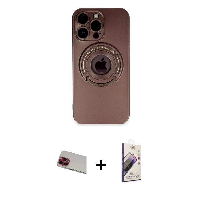 ieg™ iPhone 13 Pro Max Kılıf Eksen Klasik Prime - Siyah Bilvis 3D Mat Cam Ekran Koruyucu + Rainbow Kamera Lens Koruma Cam - KI