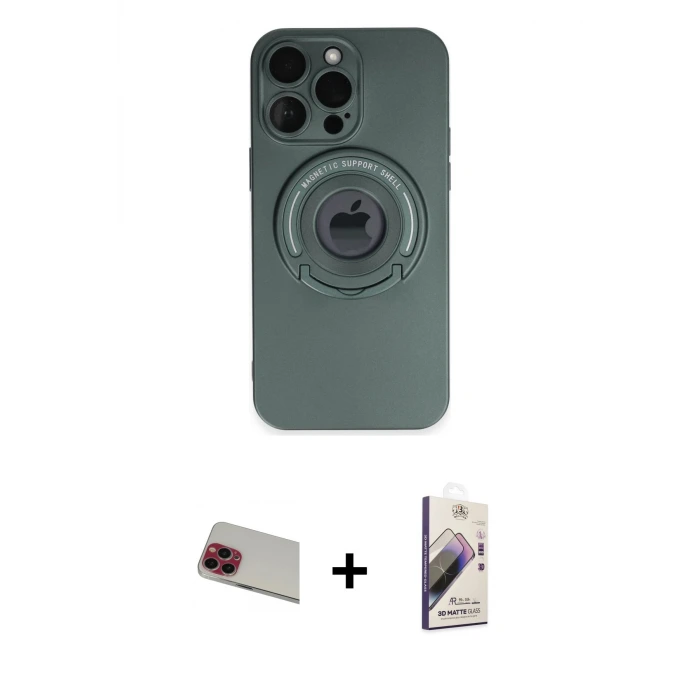 ieg™ iPhone 13 Pro Max Kılıf Eksen Klasik Prime - Siyah Bilvis 3D Mat Cam Ekran Koruyucu + Rainbow Kamera Lens Koruma Cam - KI